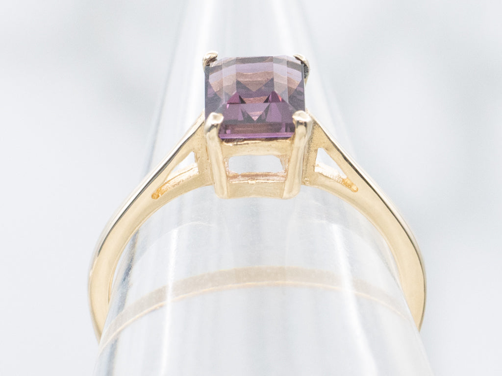 Emerald-Cut Purple Spinel Gold Solitaire Ring