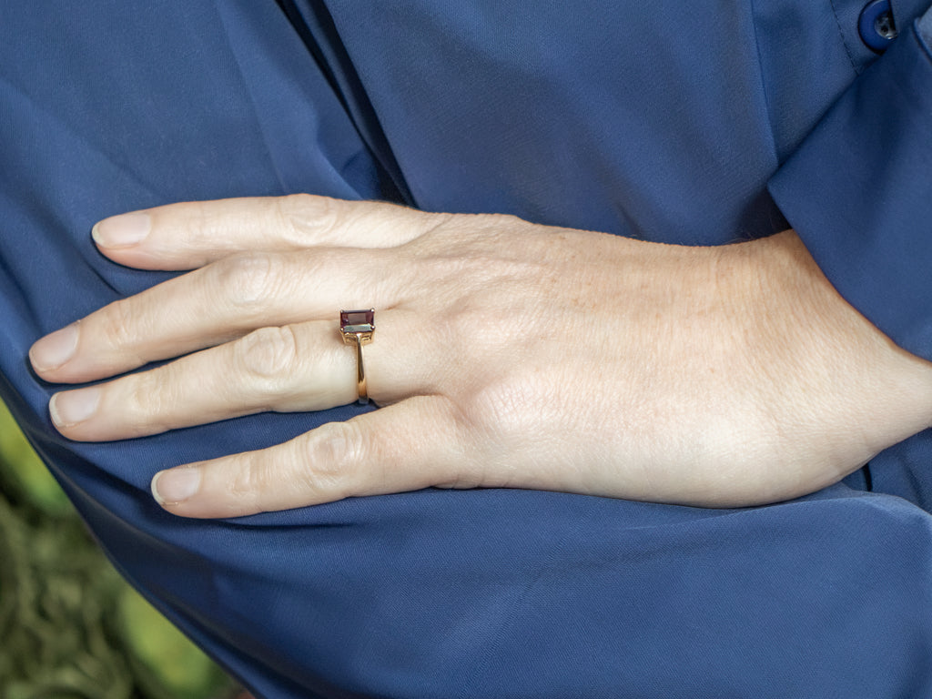 Emerald-Cut Purple Spinel Gold Solitaire Ring
