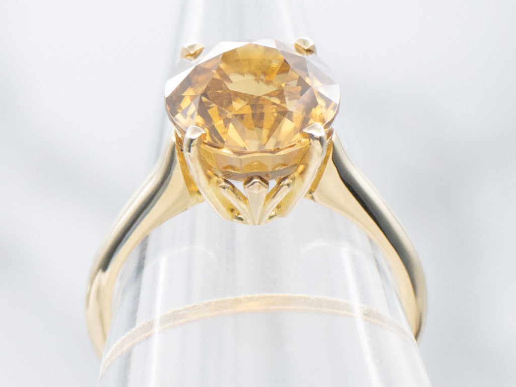 Golden Zircon Yellow Gold Solitaire Ring