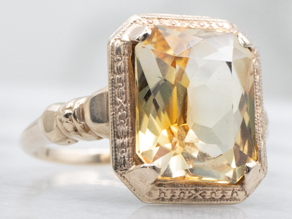 Vintage Gold Synthetic Sapphire Solitaire Ring