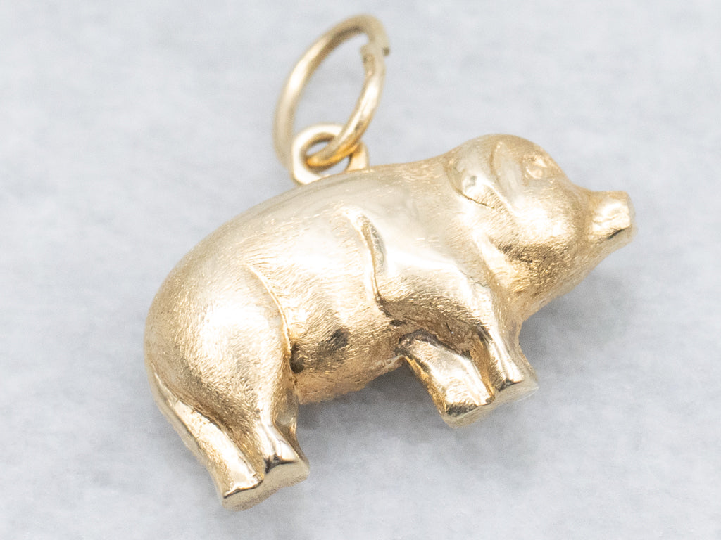 Yellow Gold Puffy Pig Charm Pendant