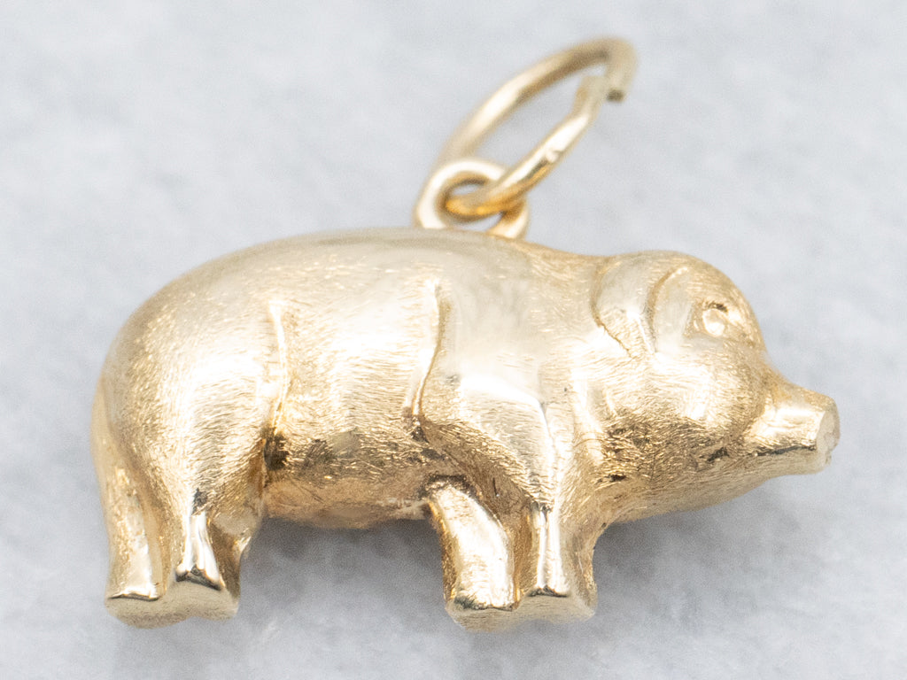 Yellow Gold Puffy Pig Charm Pendant