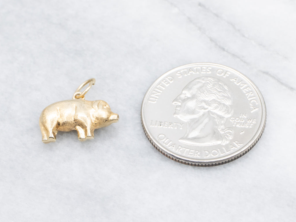 Yellow Gold Puffy Pig Charm Pendant