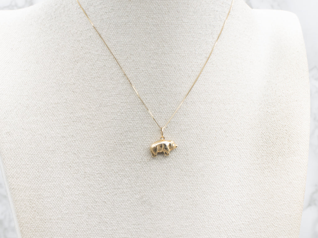 Yellow Gold Puffy Pig Charm Pendant
