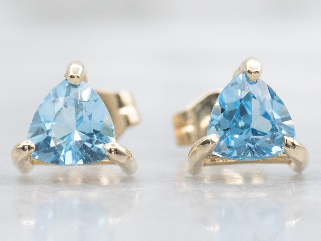 Trillion-Cut Blue Topaz Yellow Gold Stud Earrings