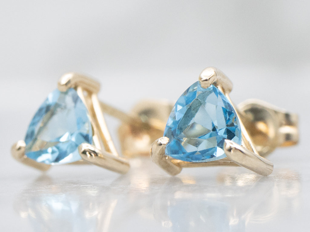 Trillion-Cut Blue Topaz Yellow Gold Stud Earrings