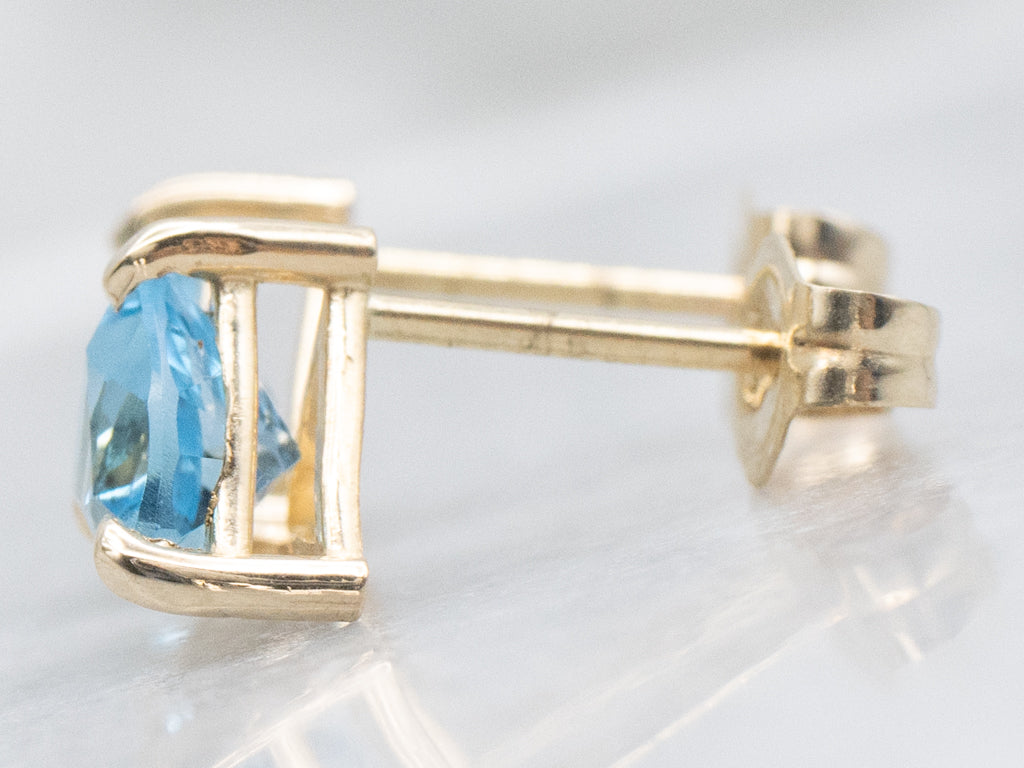 Trillion-Cut Blue Topaz Yellow Gold Stud Earrings