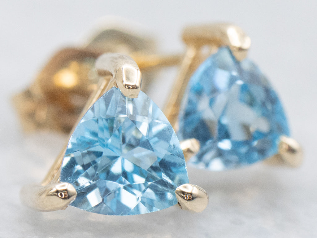 Trillion-Cut Blue Topaz Yellow Gold Stud Earrings