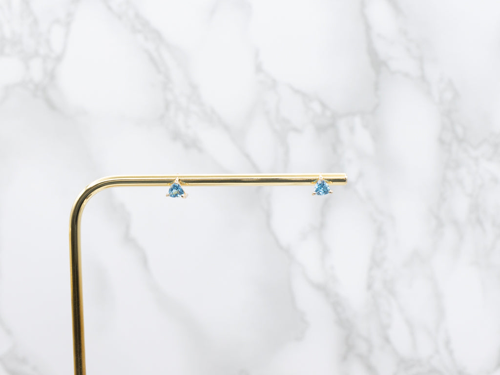 Trillion-Cut Blue Topaz Yellow Gold Stud Earrings