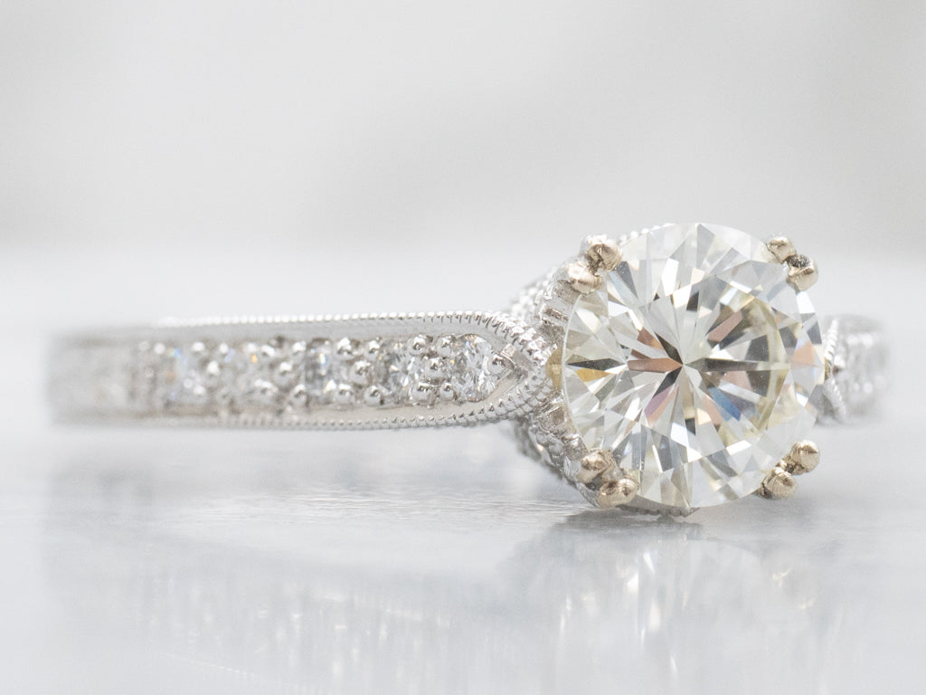 White Gold Round Brilliant Diamond Engagement Ring with Diamond Accents