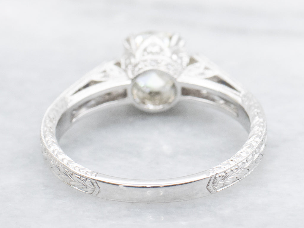 White Gold Round Brilliant Diamond Engagement Ring with Diamond Accents
