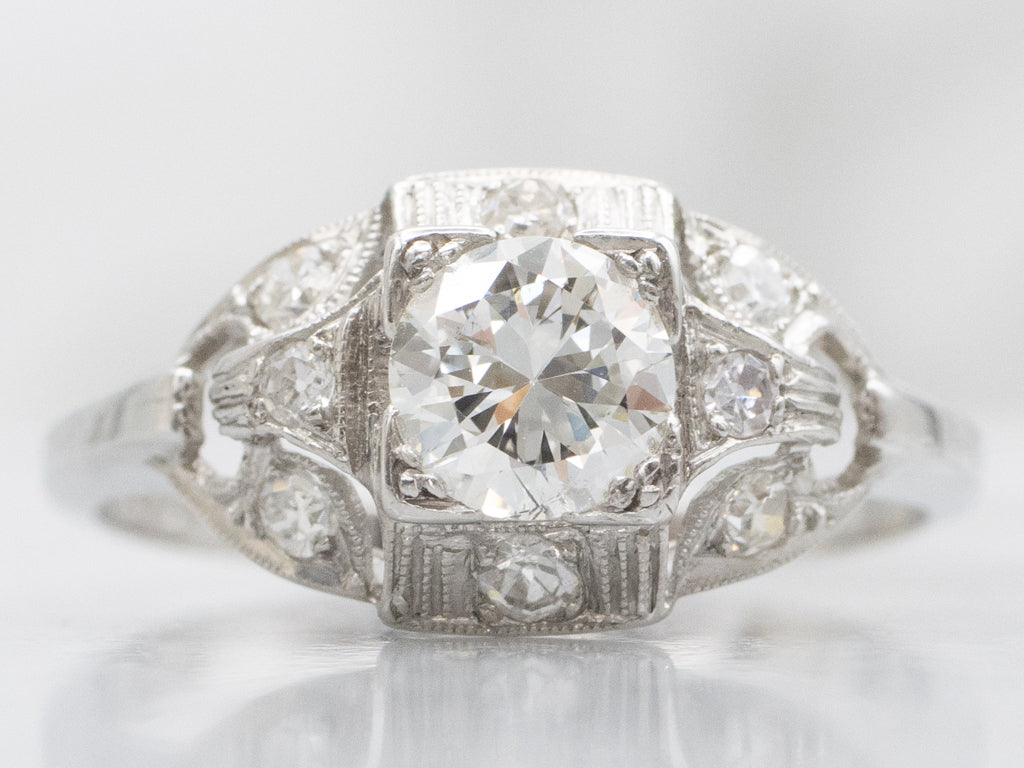 Platinum Old European Cut Diamond Late Art Deco Engagement Ring