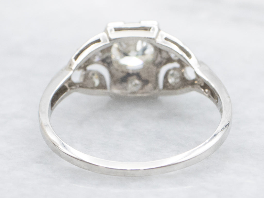 Platinum Old European Cut Diamond Late Art Deco Engagement Ring