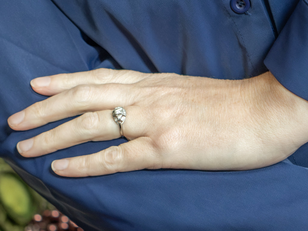 Platinum Old European Cut Diamond Late Art Deco Engagement Ring