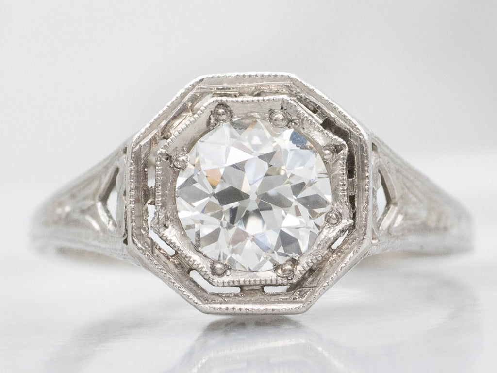 Platinum 1920s Old European Cut Diamond Solitaire Engagement Ring