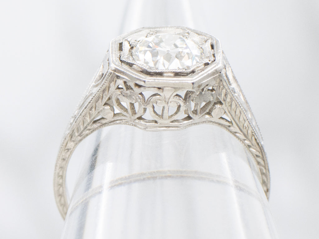 Platinum 1920s Old European Cut Diamond Solitaire Engagement Ring