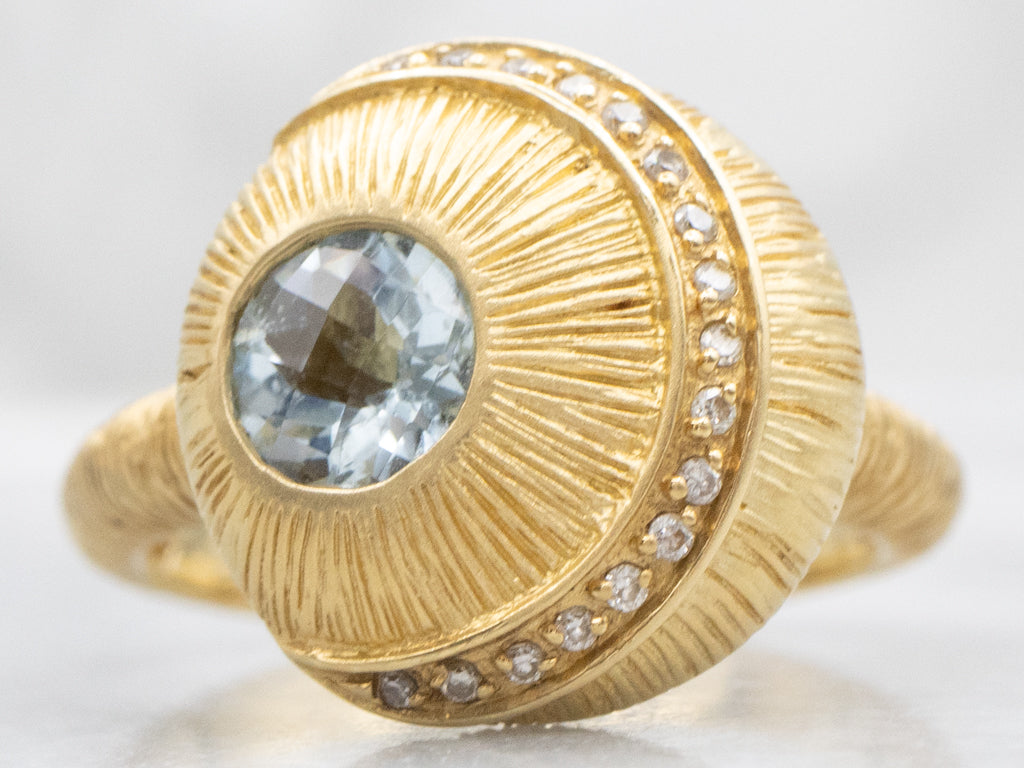 Vintage 18-Karat Gold Aquamarine and Diamond Evil Eye Ring