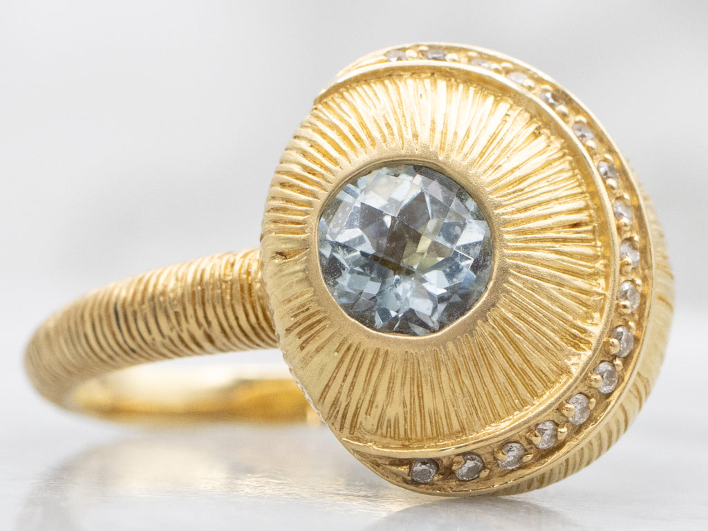 Vintage 18-Karat Gold Aquamarine and Diamond Evil Eye Ring