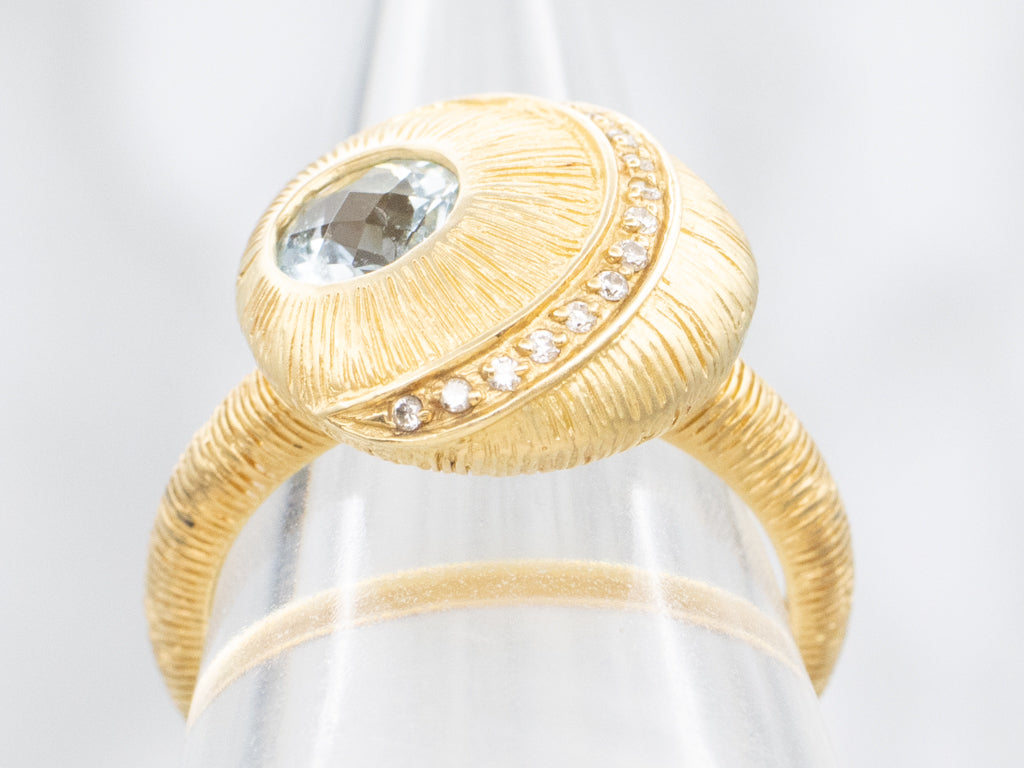 Vintage 18-Karat Gold Aquamarine and Diamond Evil Eye Ring