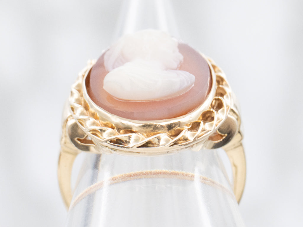 Vintage Cameo Ring with Twisting Frame