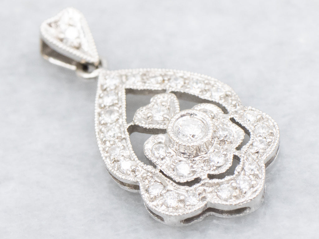 White Gold Diamond Encrusted Sweetheart Pendant