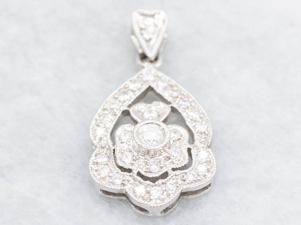 White Gold Diamond Encrusted Sweetheart Pendant