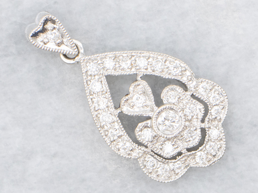 White Gold Diamond Encrusted Sweetheart Pendant