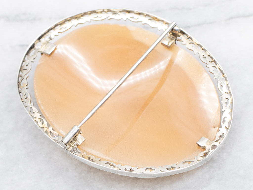 Antique Diana the Huntress Cameo Brooch with Botanical Frame