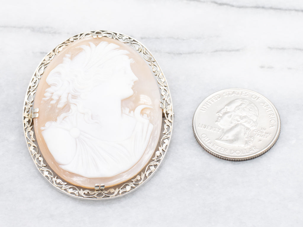 Antique Diana the Huntress Cameo Brooch with Botanical Frame