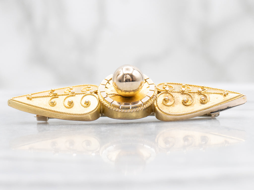 Antique Bloomed Gold Etruscan Revival Brooch