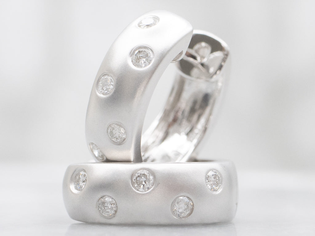 Etoile Diamond Matte Finished White Gold Hoop Earrings