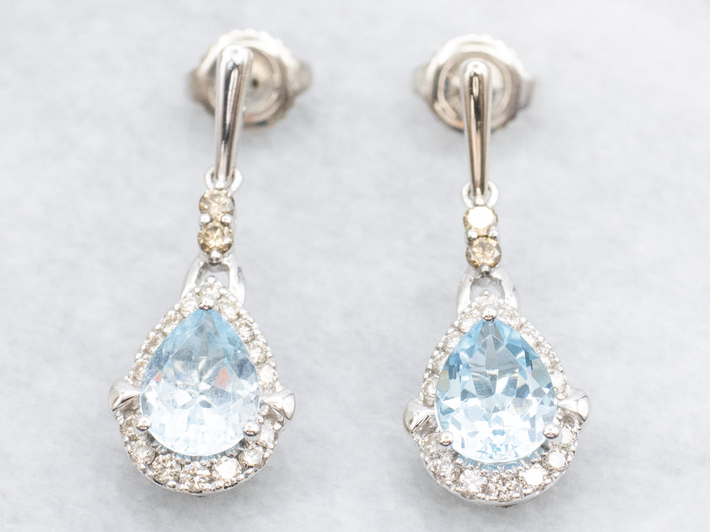 Teardrop Topaz and Champagne Diamond Drop Earrings
