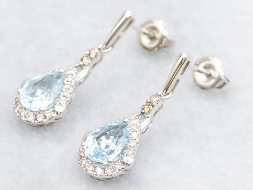 Teardrop Topaz and Champagne Diamond Drop Earrings
