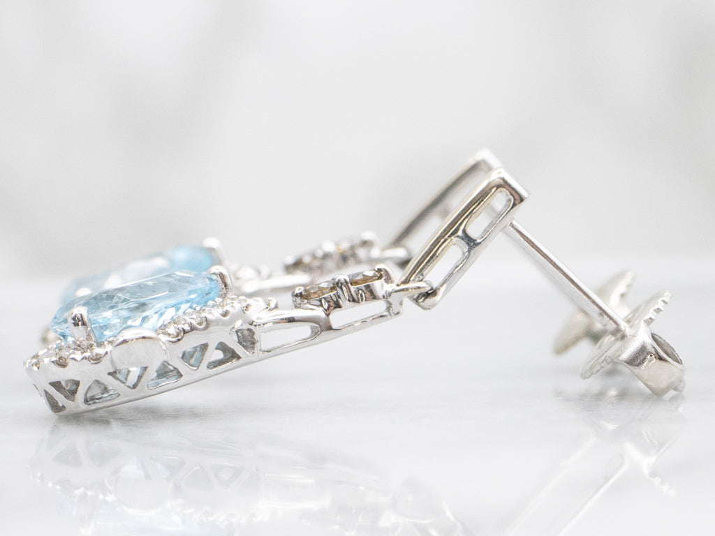 Teardrop Topaz and Champagne Diamond Drop Earrings