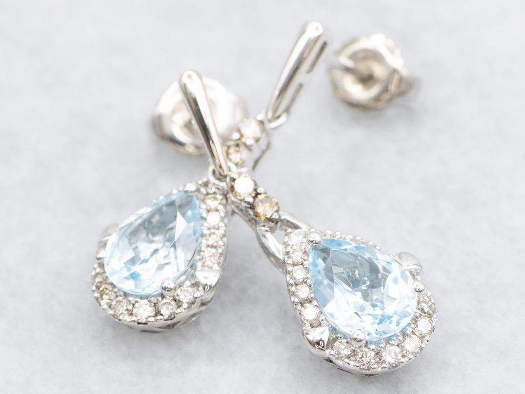 Teardrop Topaz and Champagne Diamond Drop Earrings
