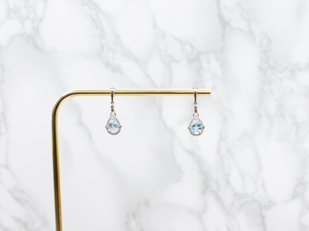 Teardrop Topaz and Champagne Diamond Drop Earrings