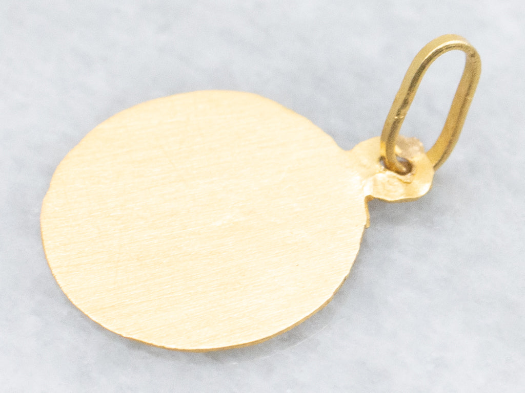 Portuguese Enamel and Gold "Ca De Amiga" Gold Disc Pendant