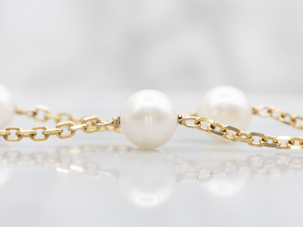 Saltwater Pearl Station-Link Cable Chain Necklace