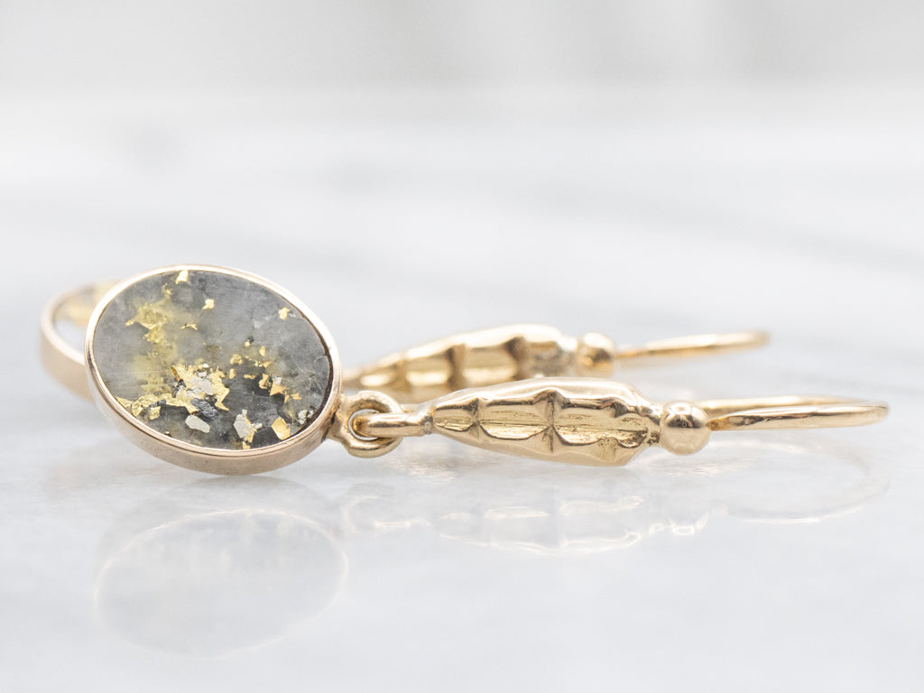 Yellow Gold Bezel-Set Golden Quartz Cabochon Drop Earrings