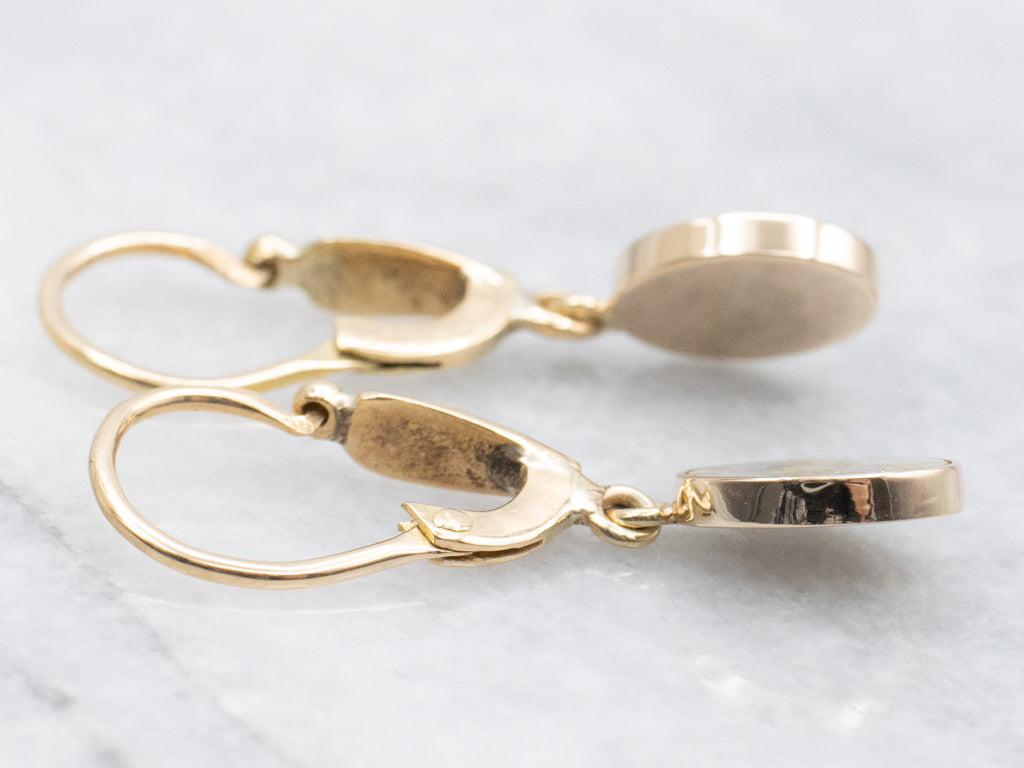 Yellow Gold Bezel-Set Golden Quartz Cabochon Drop Earrings