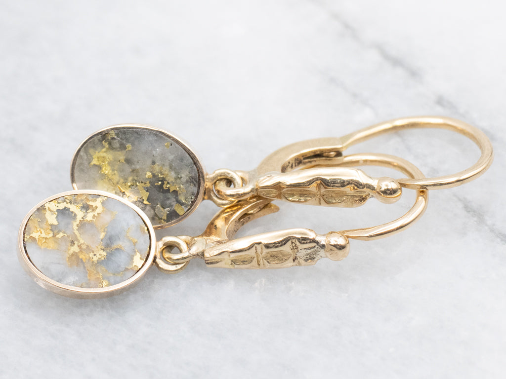 Yellow Gold Bezel-Set Golden Quartz Cabochon Drop Earrings