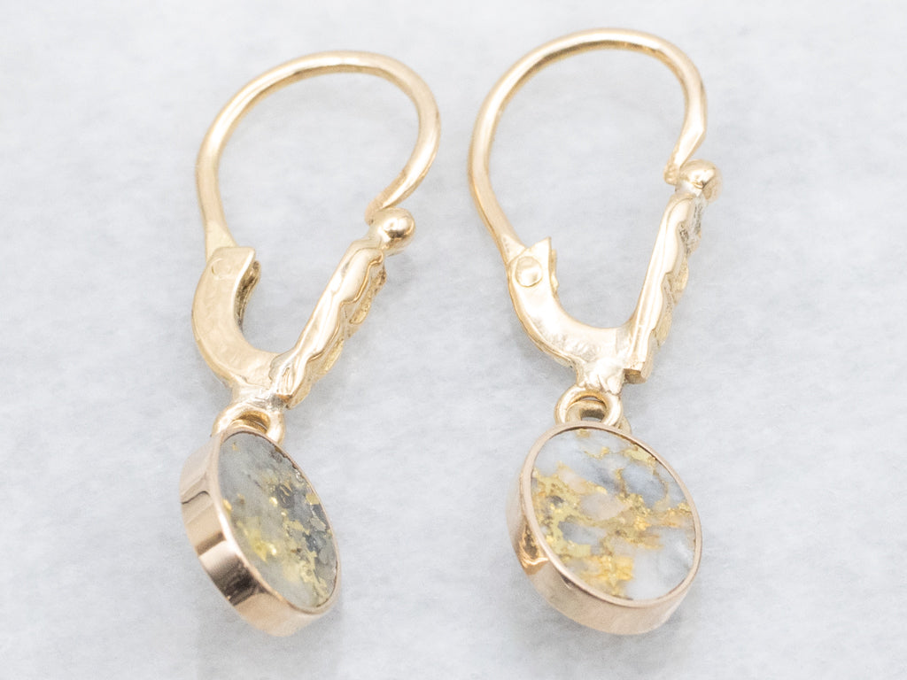 Yellow Gold Bezel-Set Golden Quartz Cabochon Drop Earrings