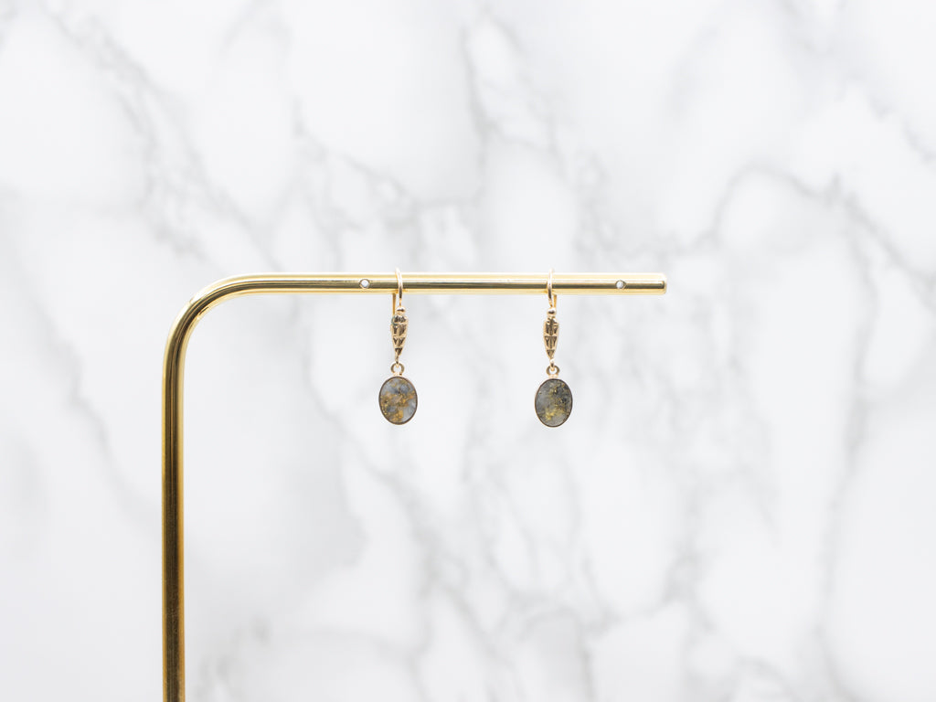 Yellow Gold Bezel-Set Golden Quartz Cabochon Drop Earrings