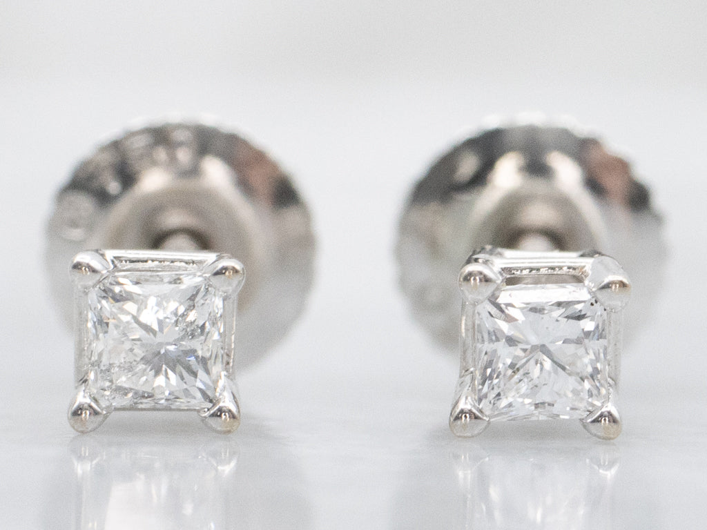 GSI-Certified Princess Cut Diamond White Gold Stud Earrings