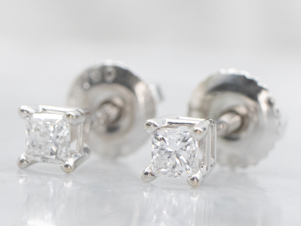 GSI-Certified Princess Cut Diamond White Gold Stud Earrings