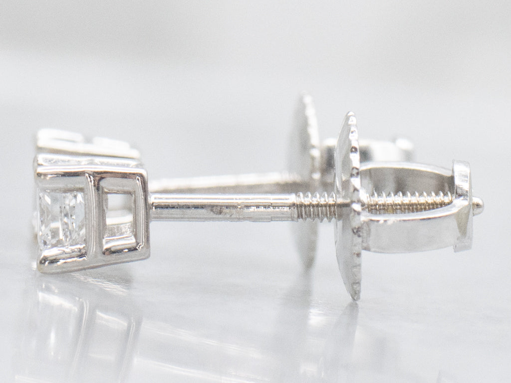 GSI-Certified Princess Cut Diamond White Gold Stud Earrings