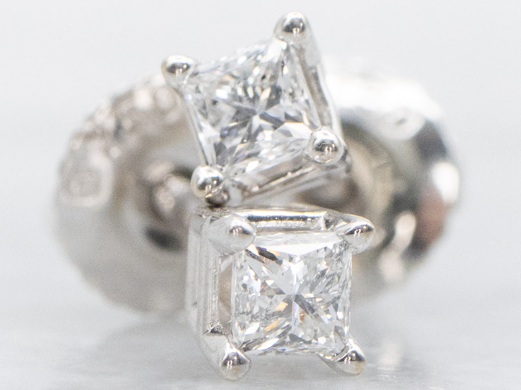 GSI-Certified Princess Cut Diamond White Gold Stud Earrings