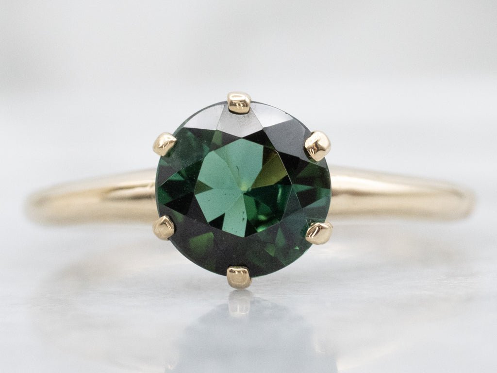 Green Tourmaline Six-Prong Gold Solitaire Ring