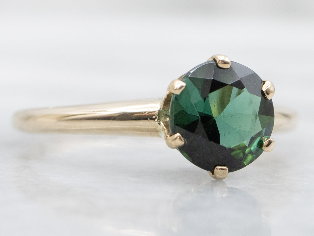 Green Tourmaline Six-Prong Gold Solitaire Ring