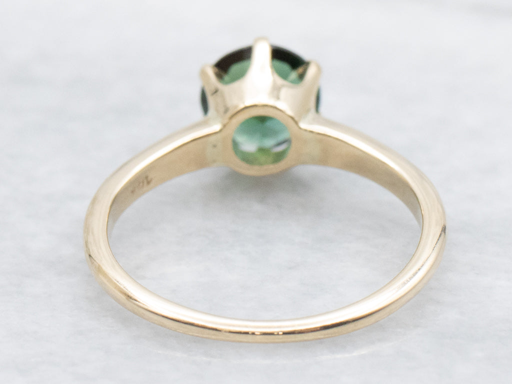 Green Tourmaline Six-Prong Gold Solitaire Ring